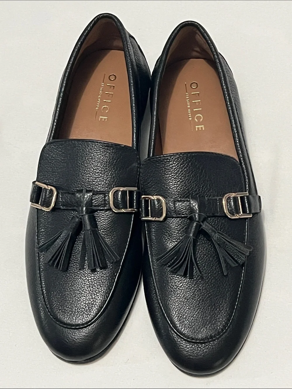 Office Black Leather Tassel Loafers